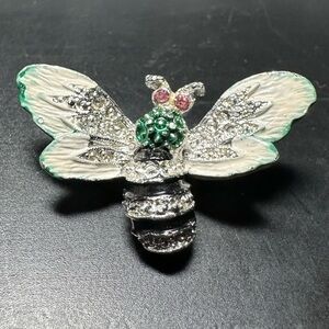 Vintage Gerry’s Signed Small Light Blue Enamel w Rhinestone Accents Bee